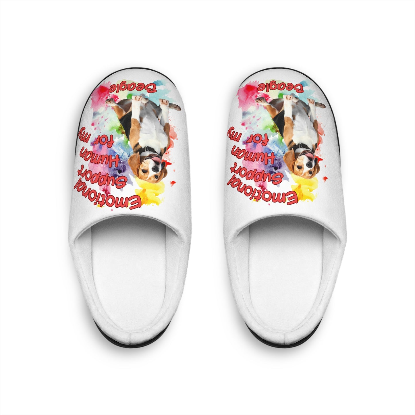 Emotional Support Human Women’s Indoor Slippers - Beagle Design