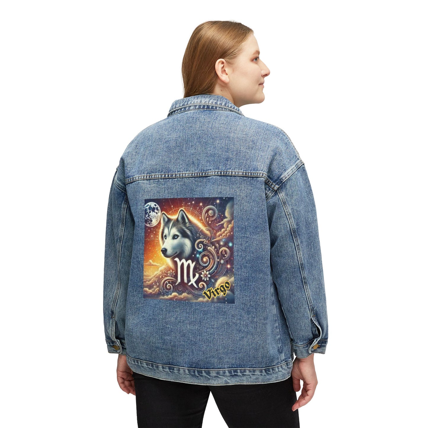 Virgo Zodiac Denim Jacket for Women - Siberian Husky Artwork