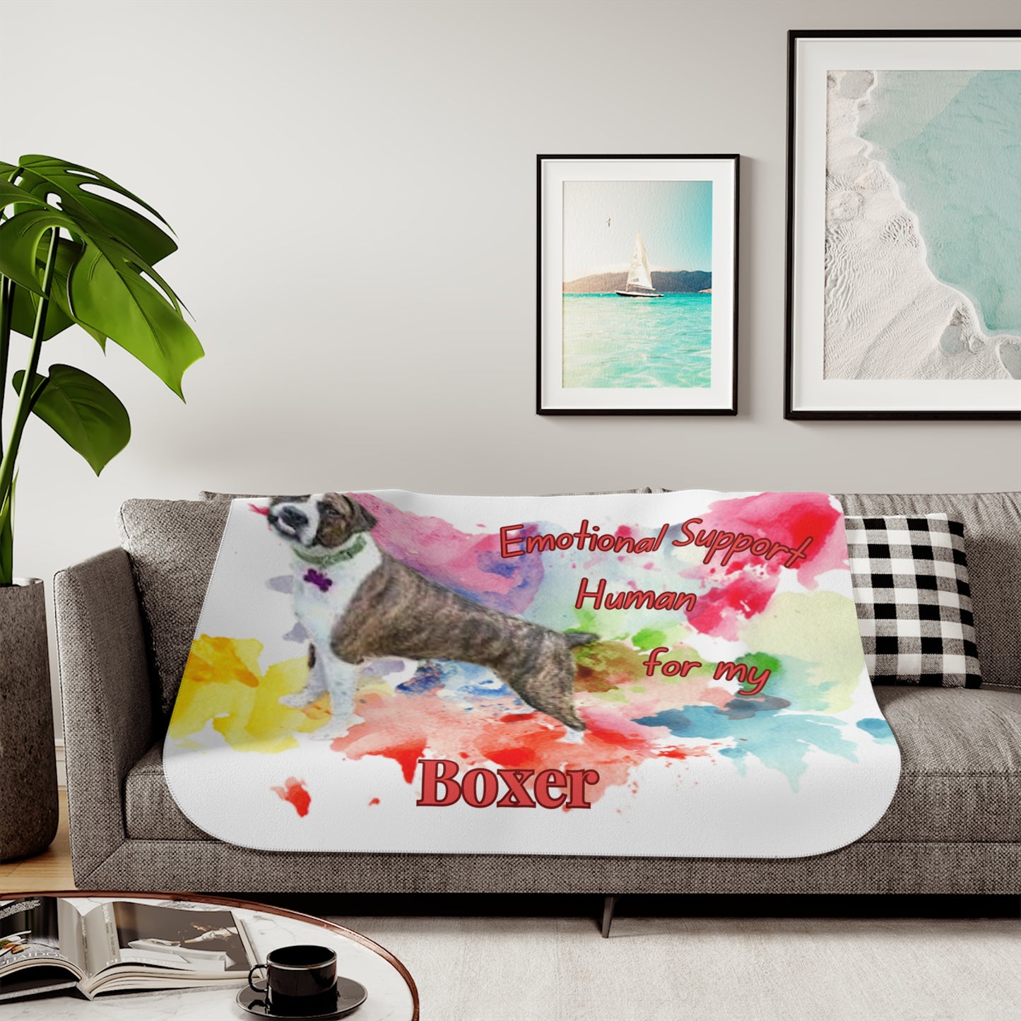 Emotional Support Human Sherpa Blanket for Dog Lovers - Boxer Design