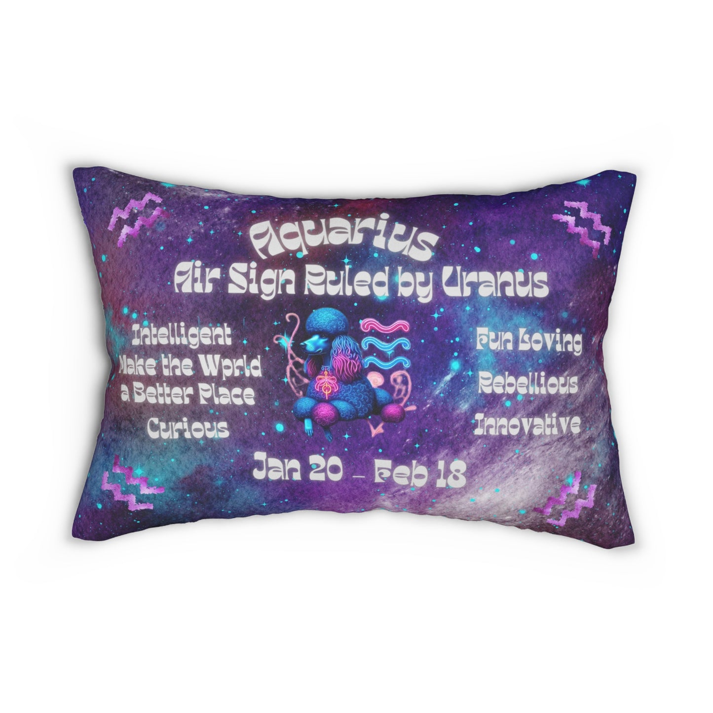 Celestial Zodiac Aquarius as Poodle Spun Polyester Lumbar Pillow - Dog Breed Zodiac