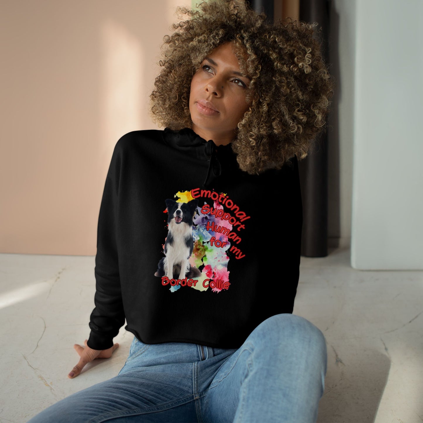 Emotional Support Human for My Border Collie Crop Hoodie - Cute Pet Lover Gift