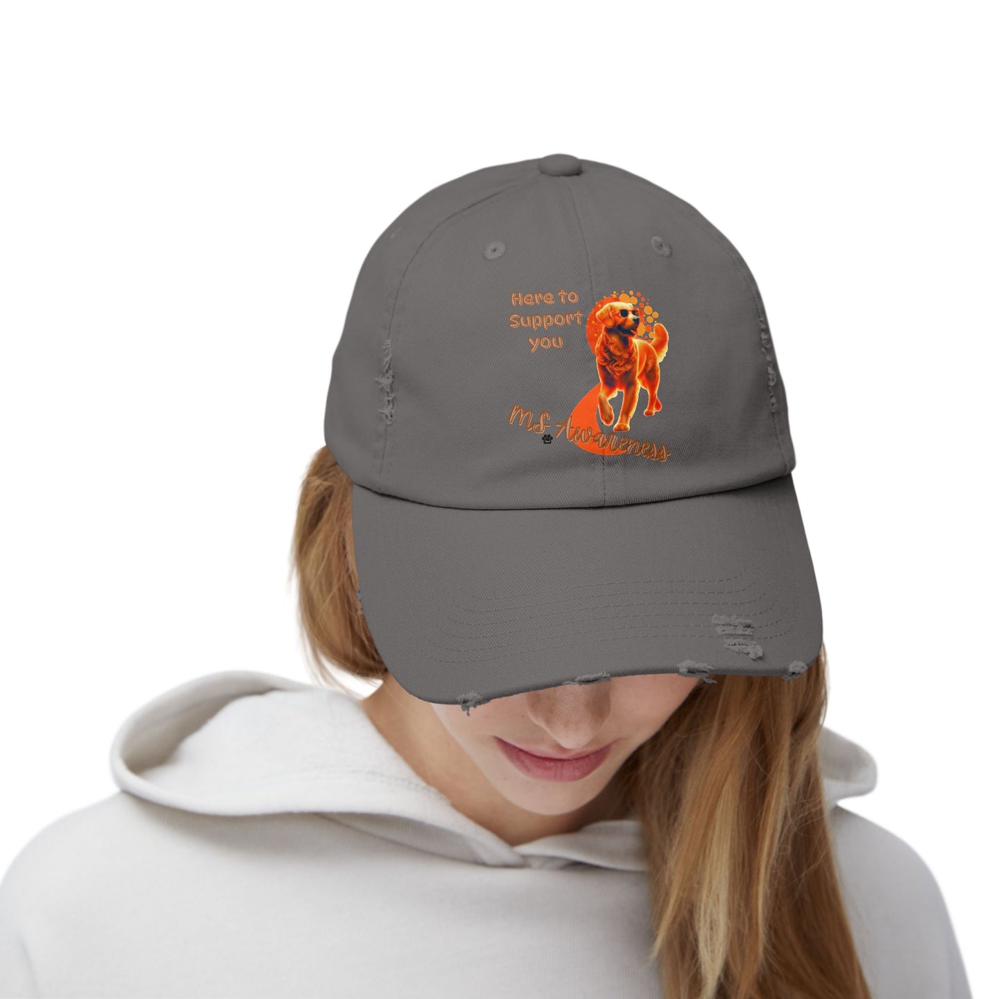 Golden Retriever "Here to Support You" MS Awareness Distressed Cap