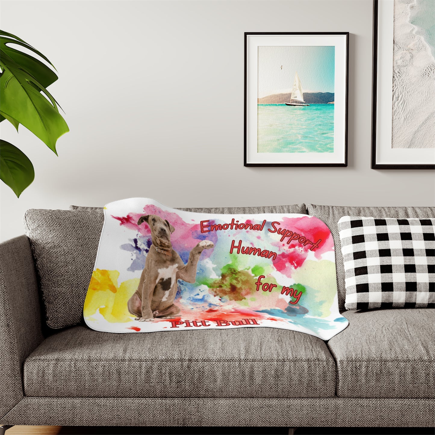 Emotional Support Pit Bull Sherpa Blanket - Cozy Animal Lover Gift