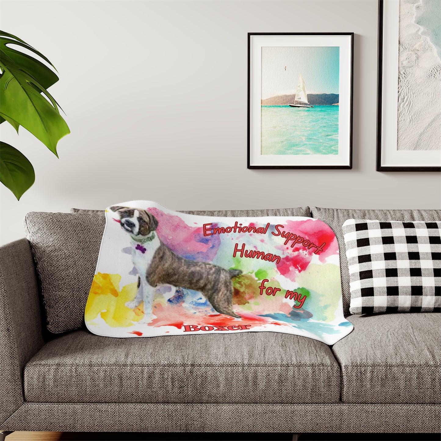Emotional Support Human Sherpa Blanket for Dog Lovers - Boxer Design
