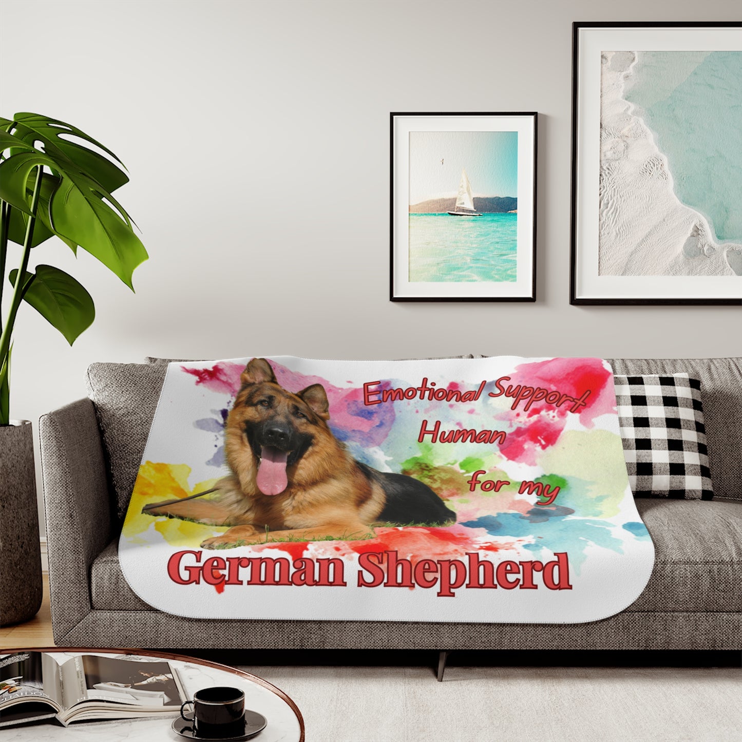 Emotional Support Human Sherpa Blanket - German Shepherd design