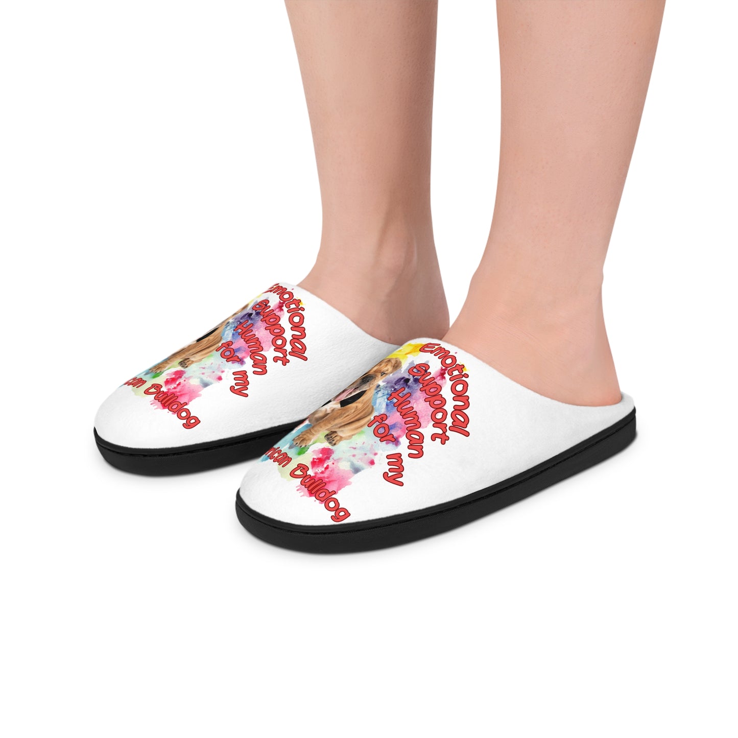 Emotional Support Human Women's Indoor Slippers -American Bulldog Design