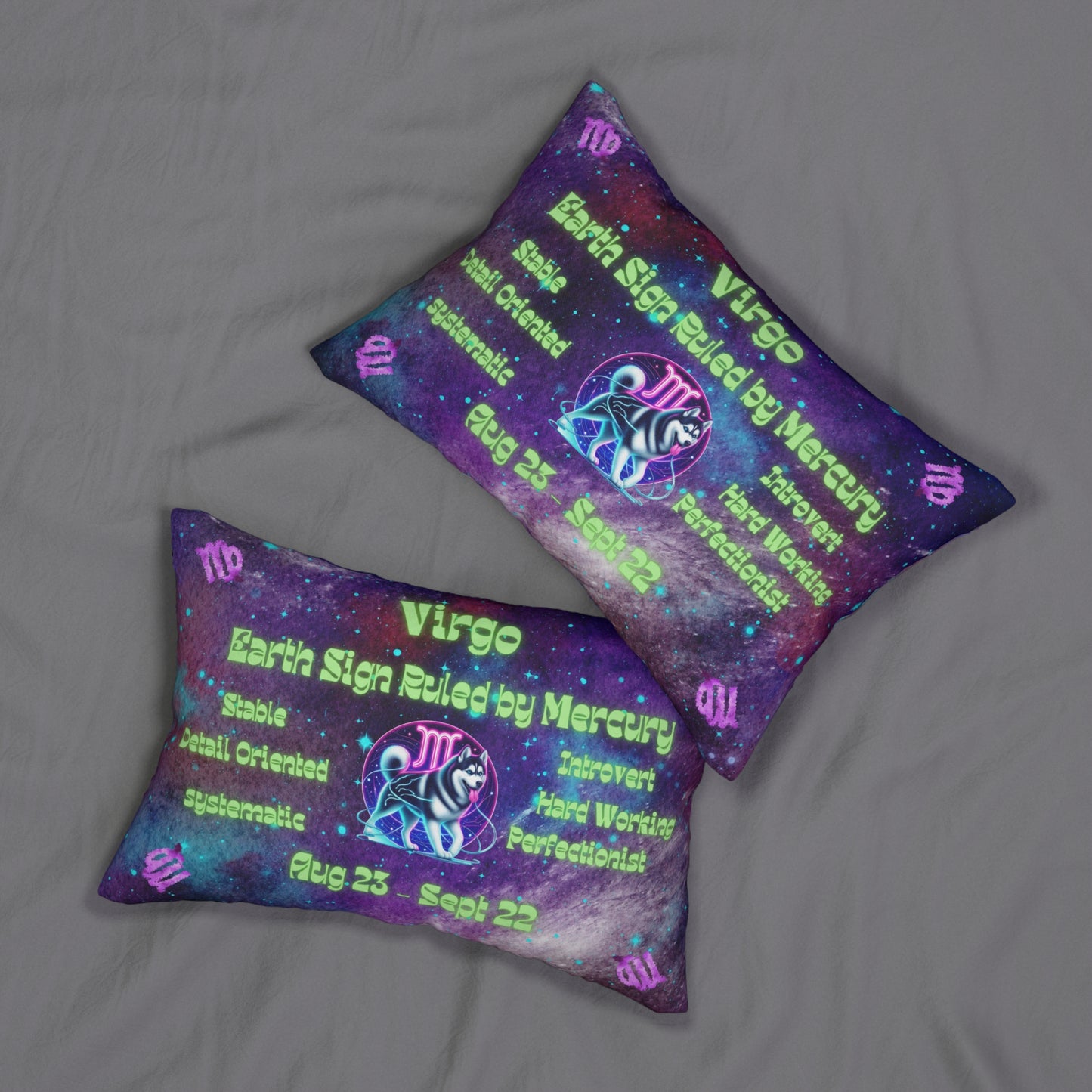 Celestial Zodiac Virgo as Siberian Huskey Spun Polyester Lumbar Pillow - Dog Breed Zodiac