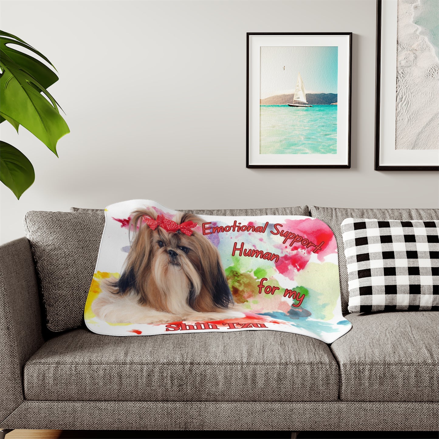 Emotional Support Human Sherpa Blanket for Shih Tzu Lovers - Cozy Two-Color Throw