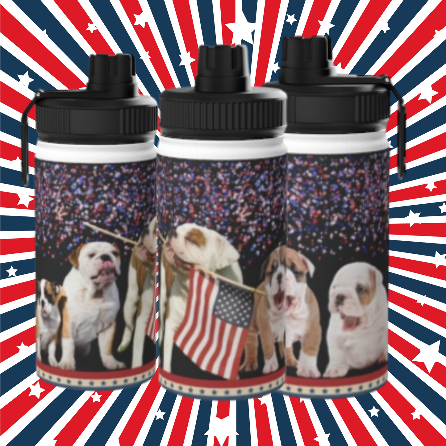 Patriotic American Bulldog Stainless Steel Water Bottle, Sports Lid