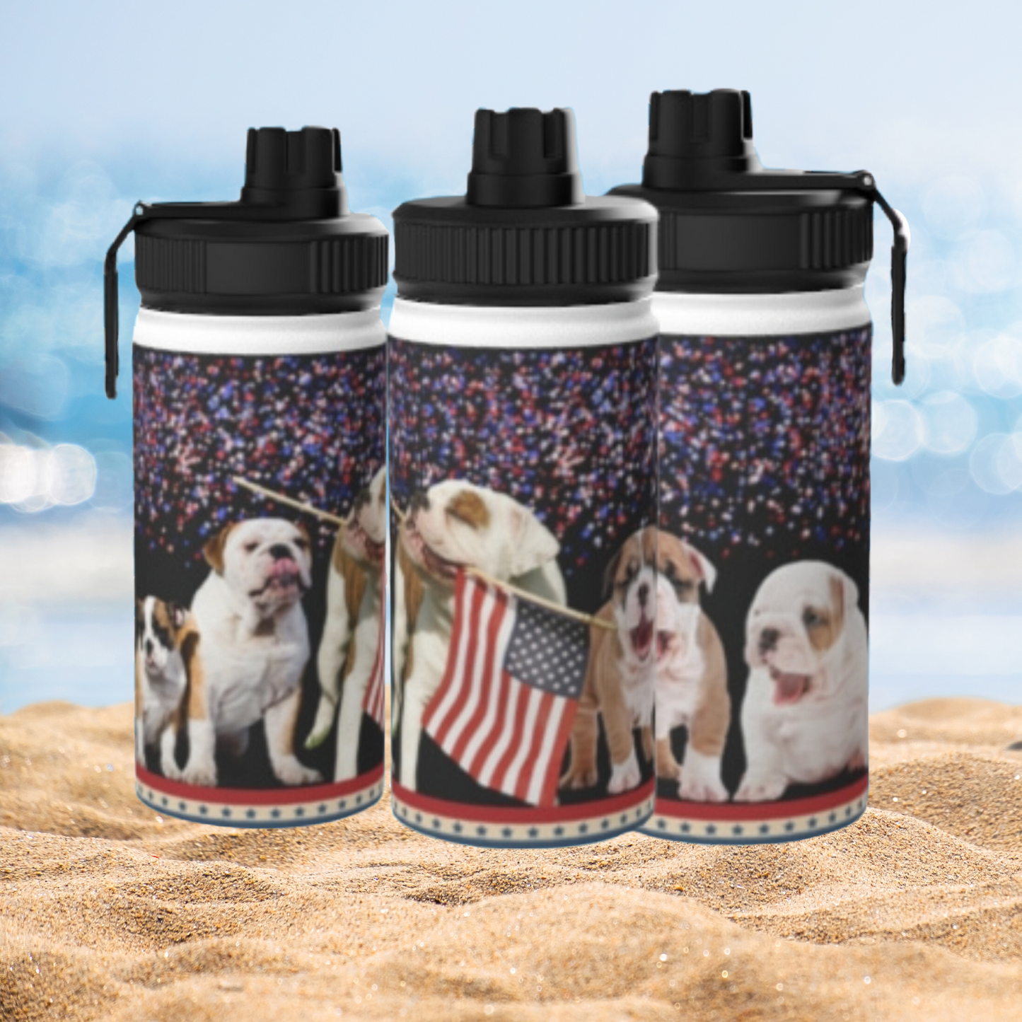 Patriotic American Bulldog Stainless Steel Water Bottle, Sports Lid