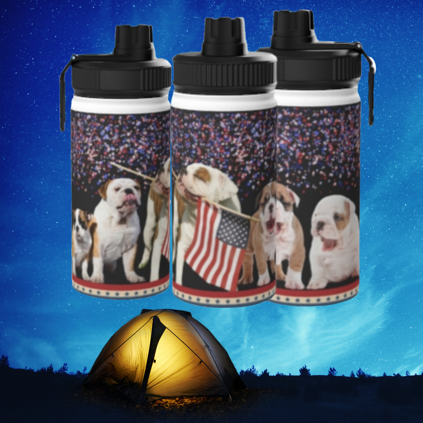 Patriotic American Bulldog Stainless Steel Water Bottle, Sports Lid