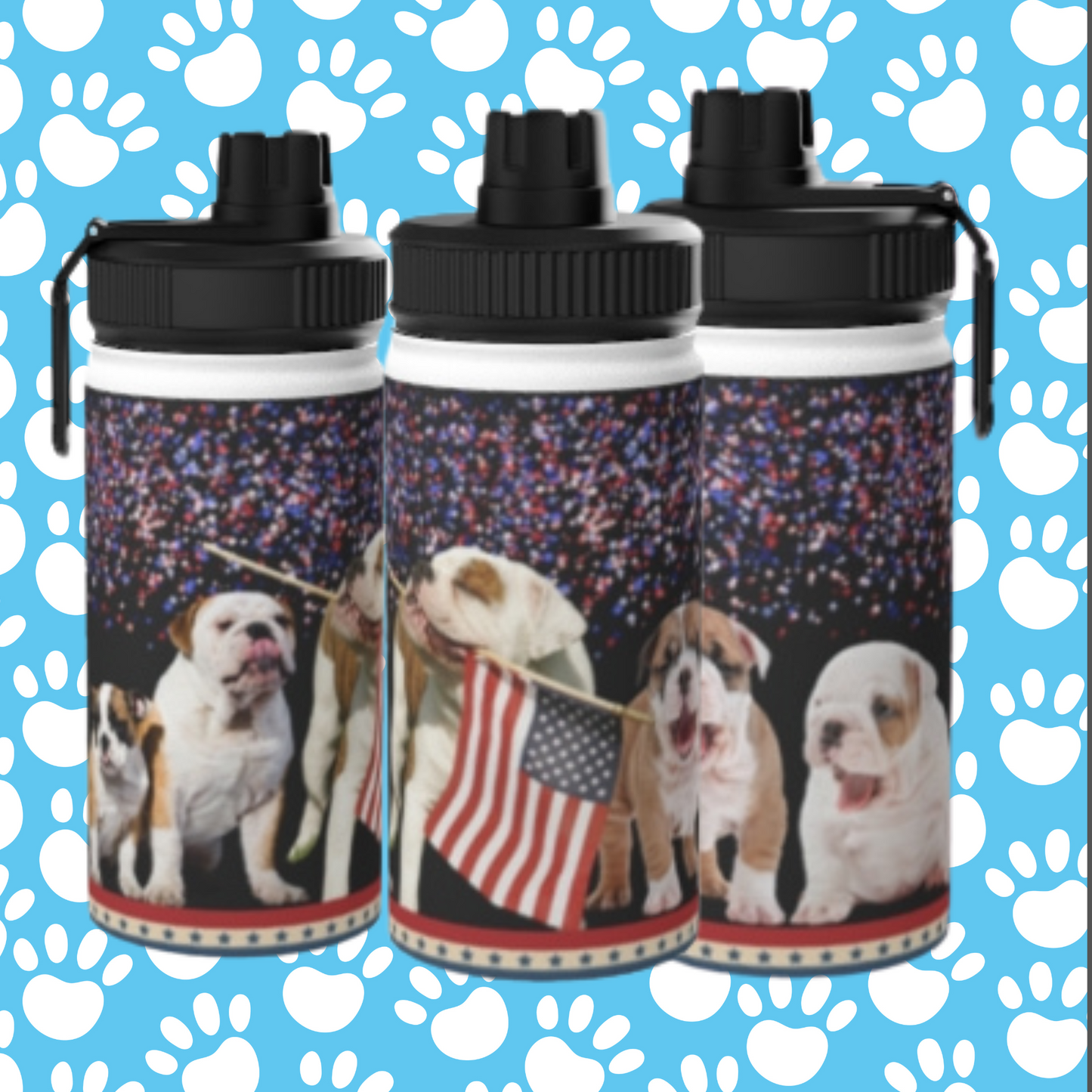 Patriotic American Bulldog Stainless Steel Water Bottle, Sports Lid