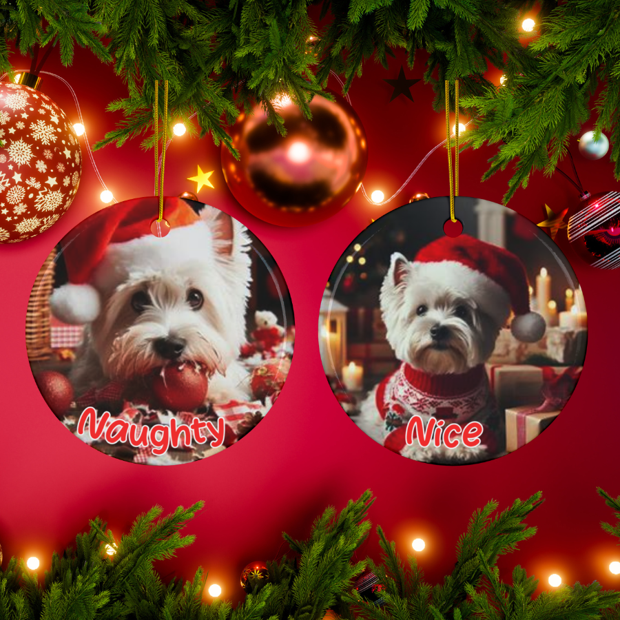 West Highland Terrier Naughty or Nice Dual Sided Christmas Ornament