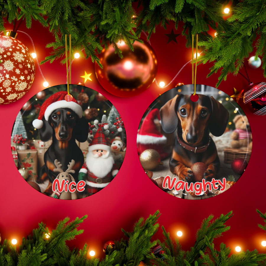 Dachshund Naughty or Nice Dual Sided Christmas Ornament