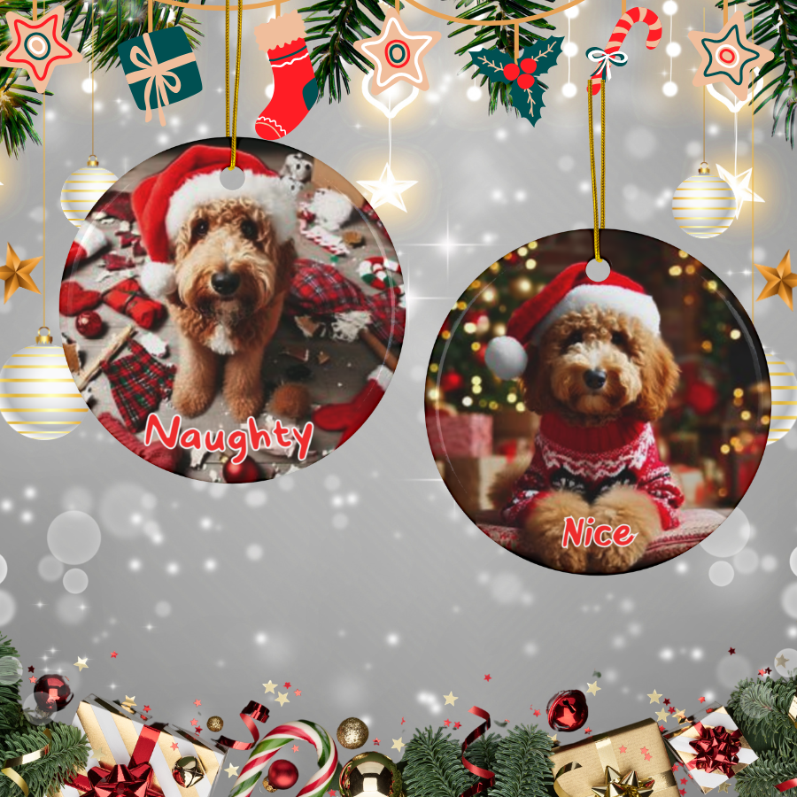 Doodle Naughty or Nice Dual Sided Christmas Ornament