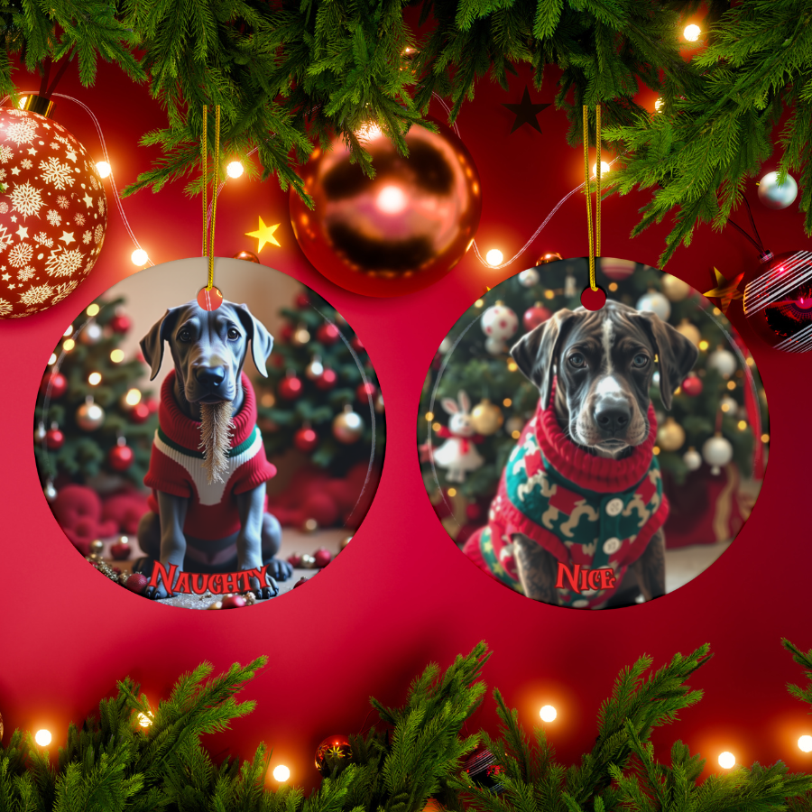 Great Dane Naughty or Nice Dual Sided Christmas Ornament