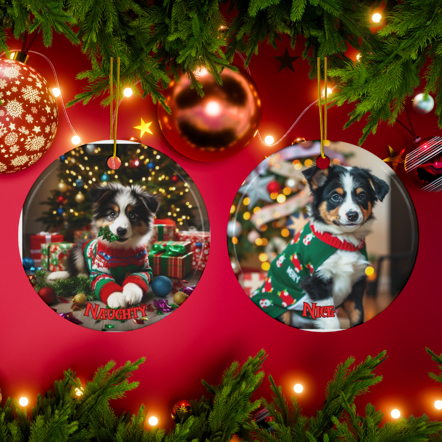 Border Collie Naughty or Nice Dual Sided Christmas Ornament