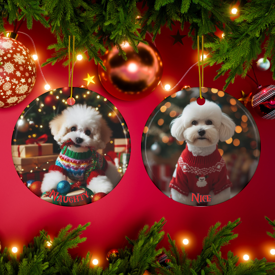 Bichon Frise Naughty or Nice Dual Sided Christmas Ornament