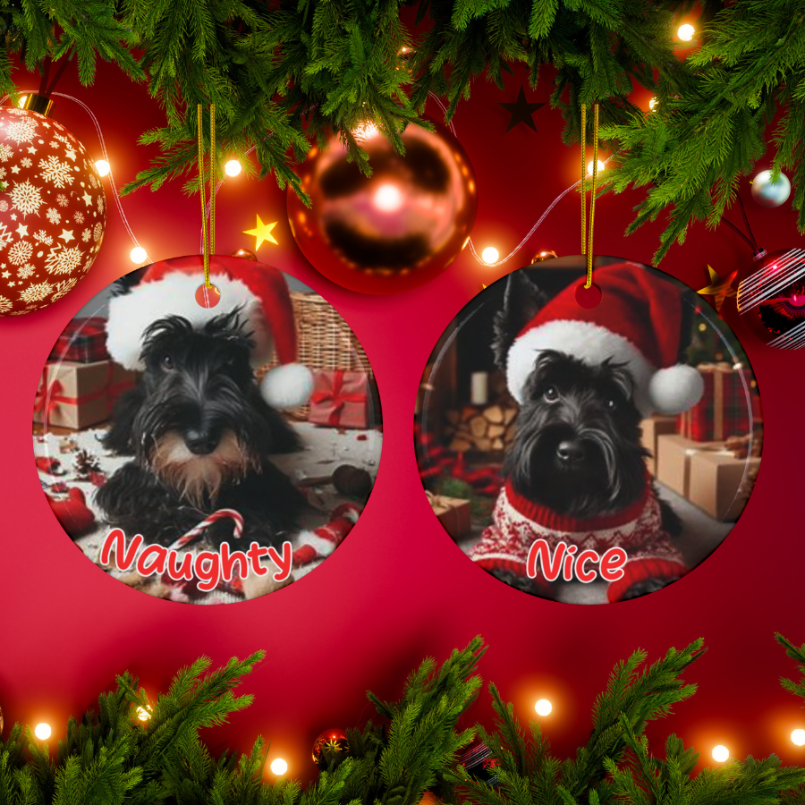 Scottish Terrier Naughty or Nice Dual Sided Christmas Ornament
