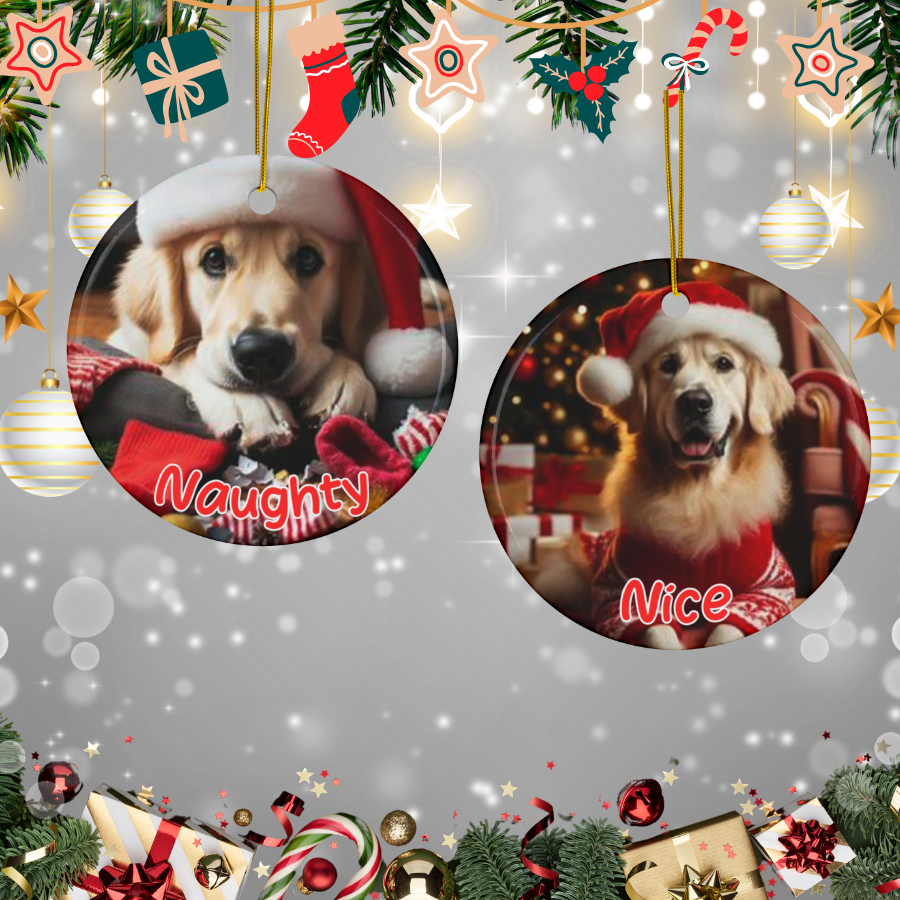 Golden Retriever Naughty or Nice Dual Sided Christmas Ornament