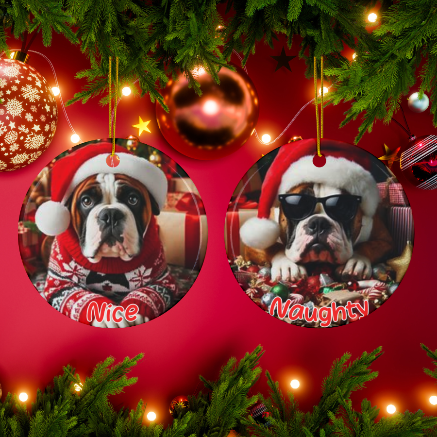 American Bulldog Naughty or Nice Dual Sided Christmas Ornament