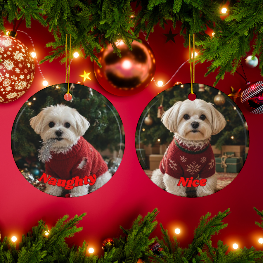 Maltese Naughty or Nice Dual Sided Christmas Ornament