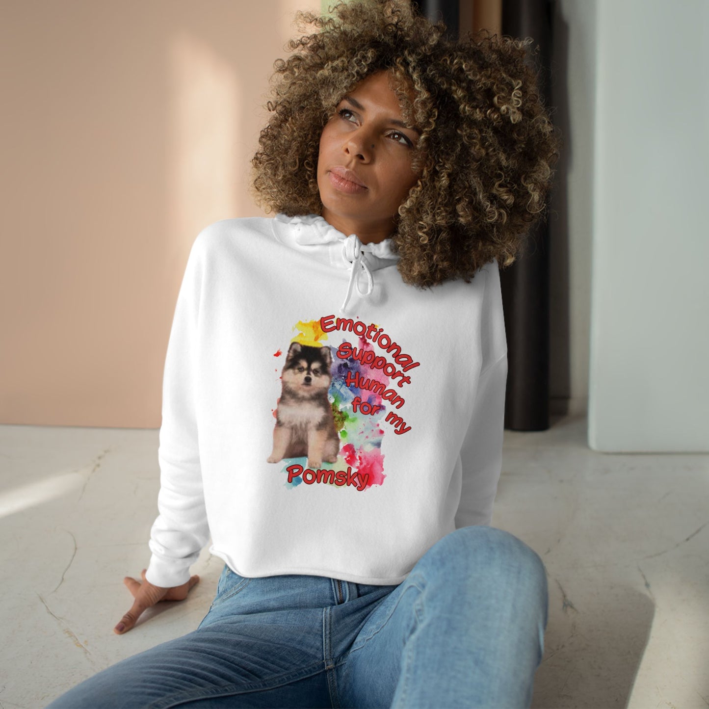 Emotional Support Human for my Pomsky Crop Hoodie - Cute Dog Lover Apparel