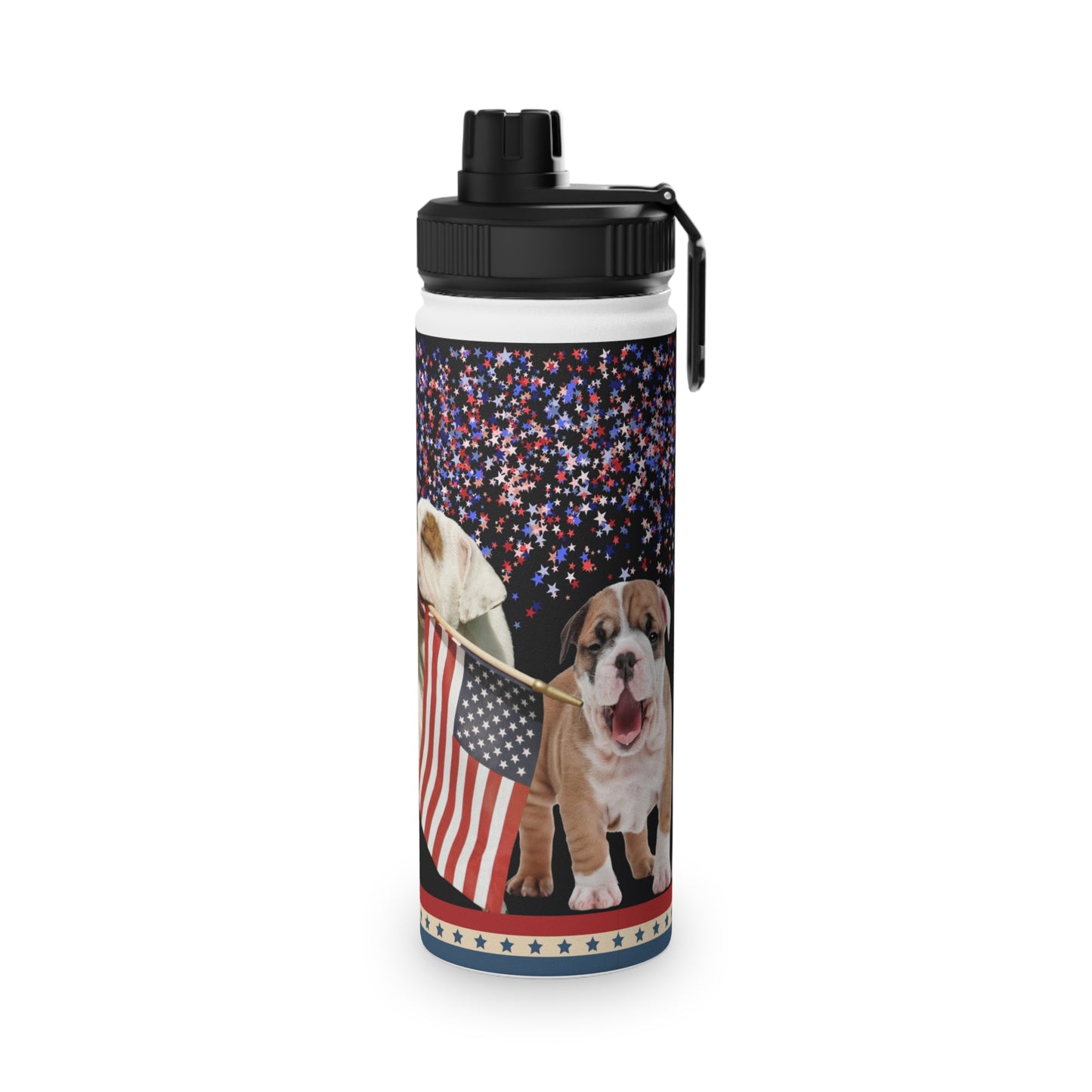 Patriotic American Bulldog Stainless Steel Water Bottle, Sports Lid