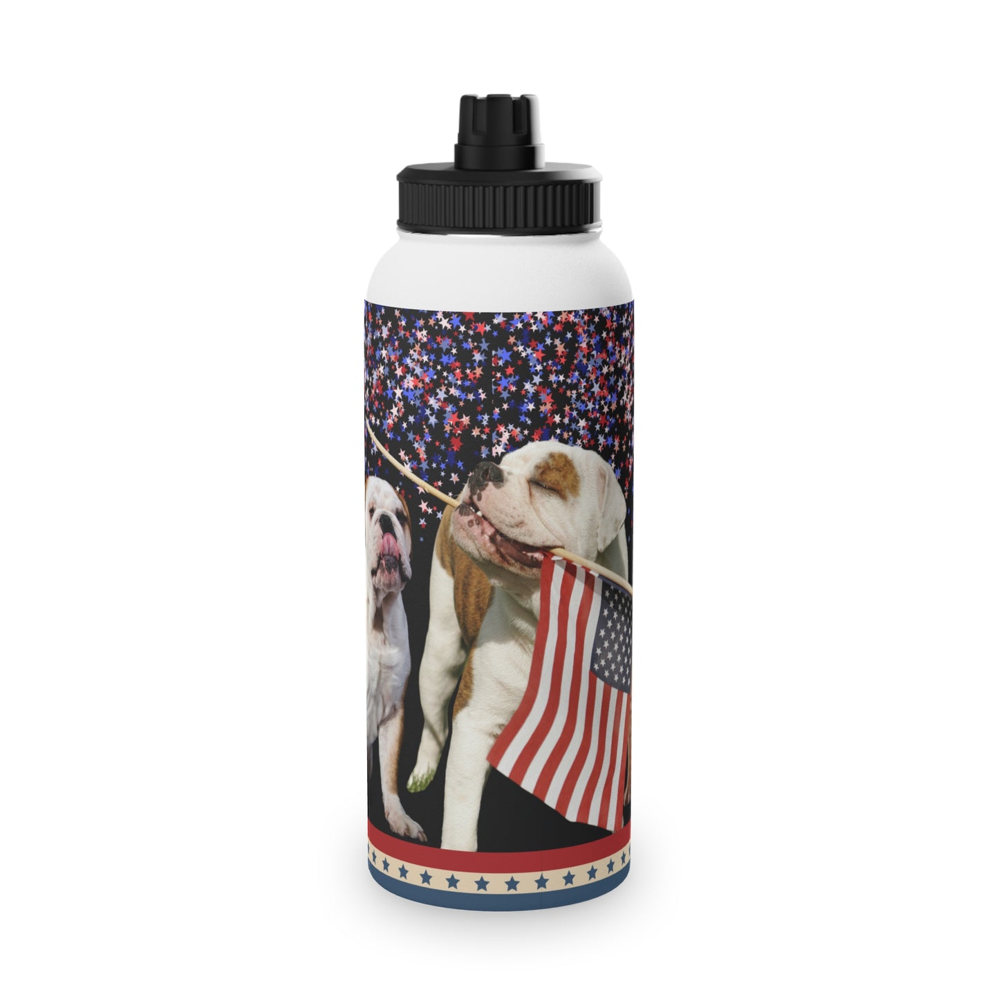 Patriotic American Bulldog Stainless Steel Water Bottle, Sports Lid