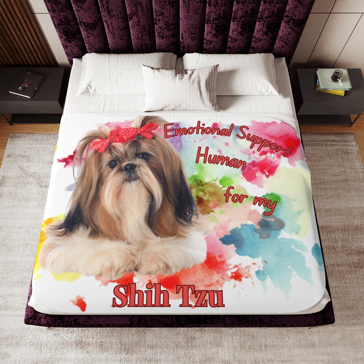 Emotional Support Human Sherpa Blanket for Shih Tzu Lovers - Cozy Two-Color Throw