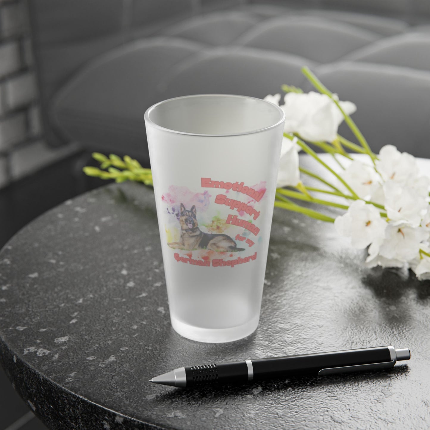 Emotional Support Human for my German Shepherd Frosted Pint Glass