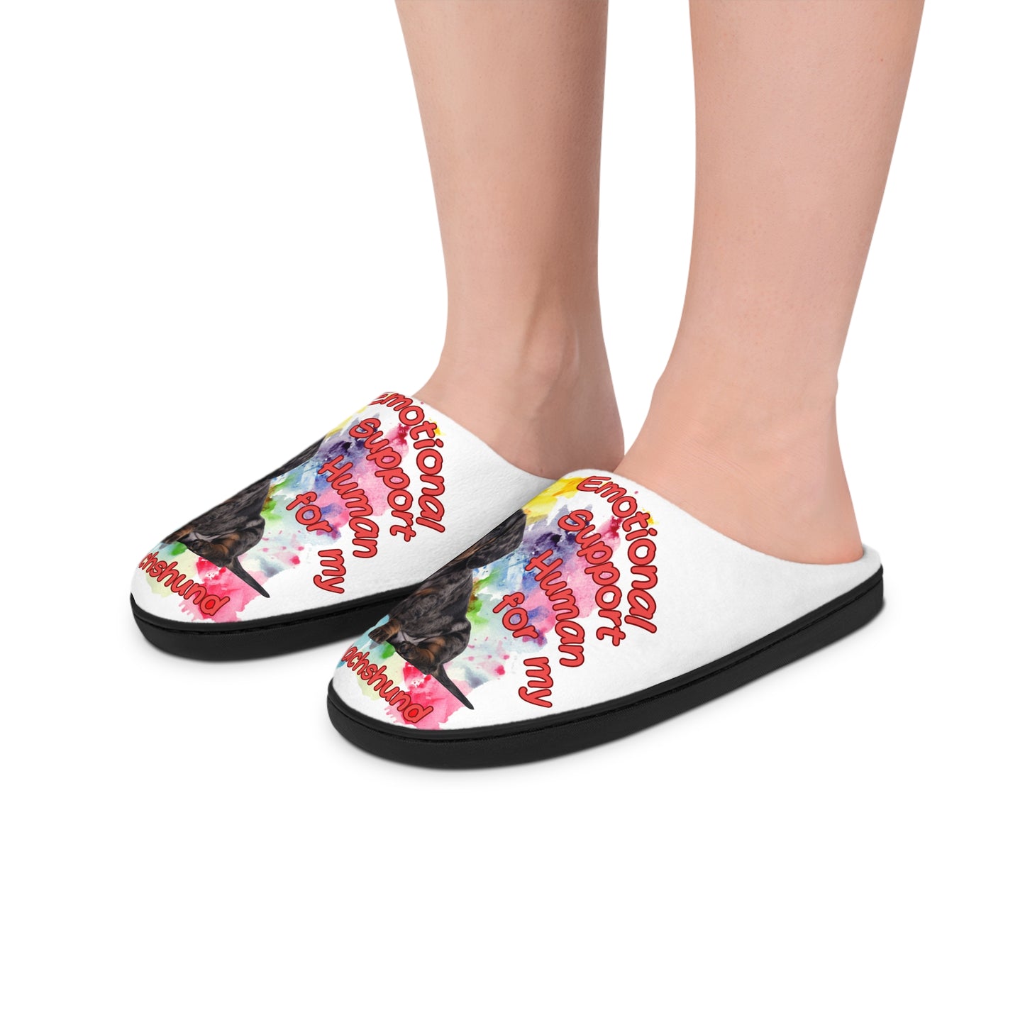 Emotional Support Human Women's Indoor Slippers - Dachshund Design