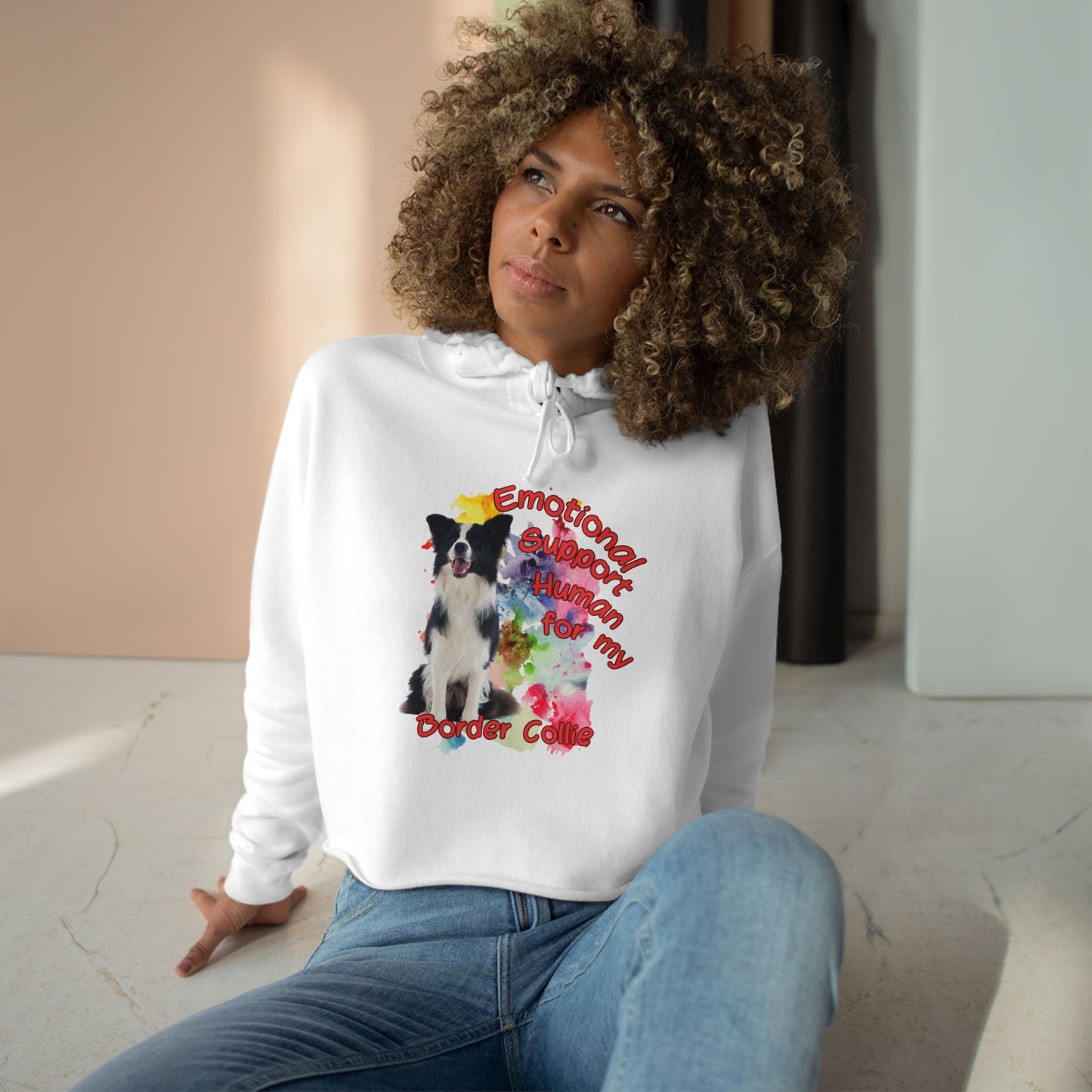 Emotional Support Human for My Border Collie Crop Hoodie - Cute Pet Lover Gift