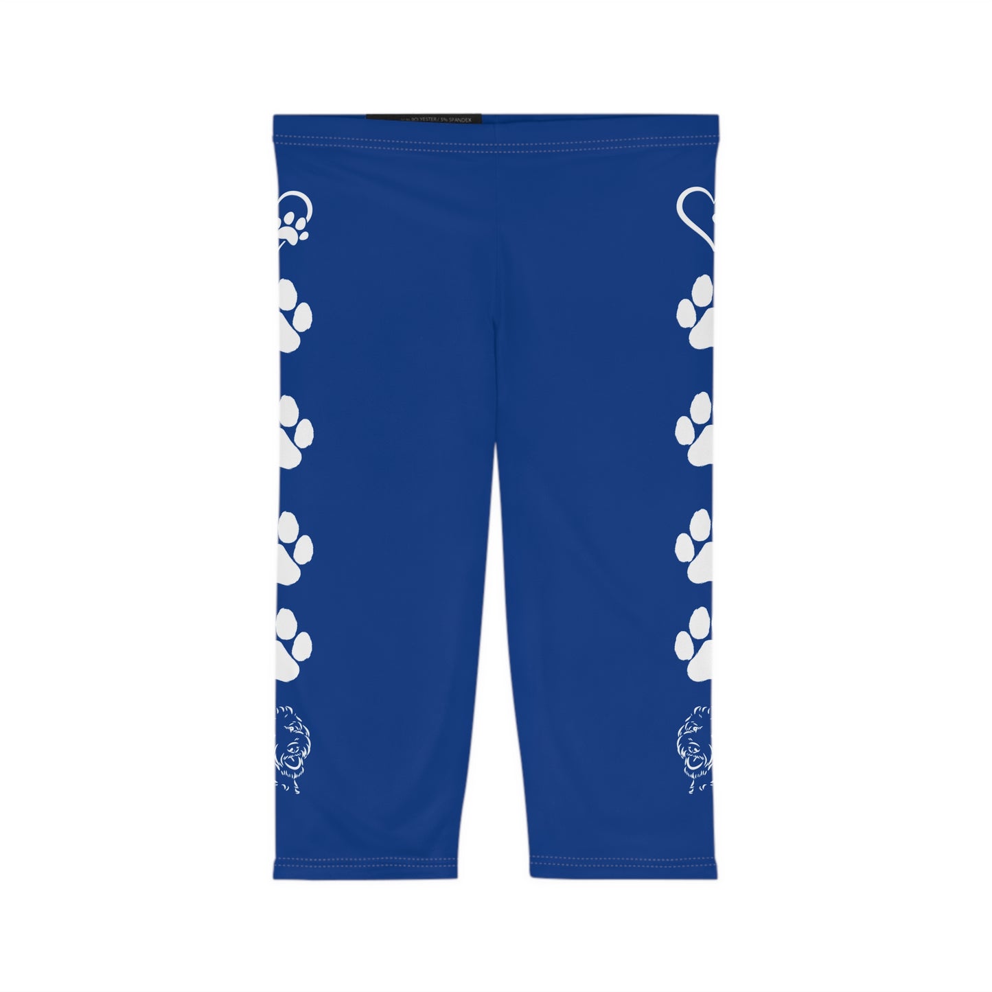 Paw Prints and Hearts Doodle Capri Leggings Blue and White