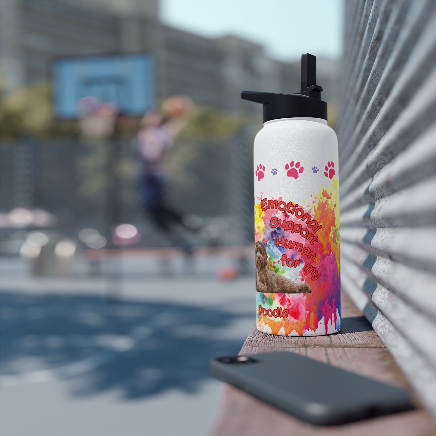 Emotional Support Human for my Doodle Dog Sports Water Bottle