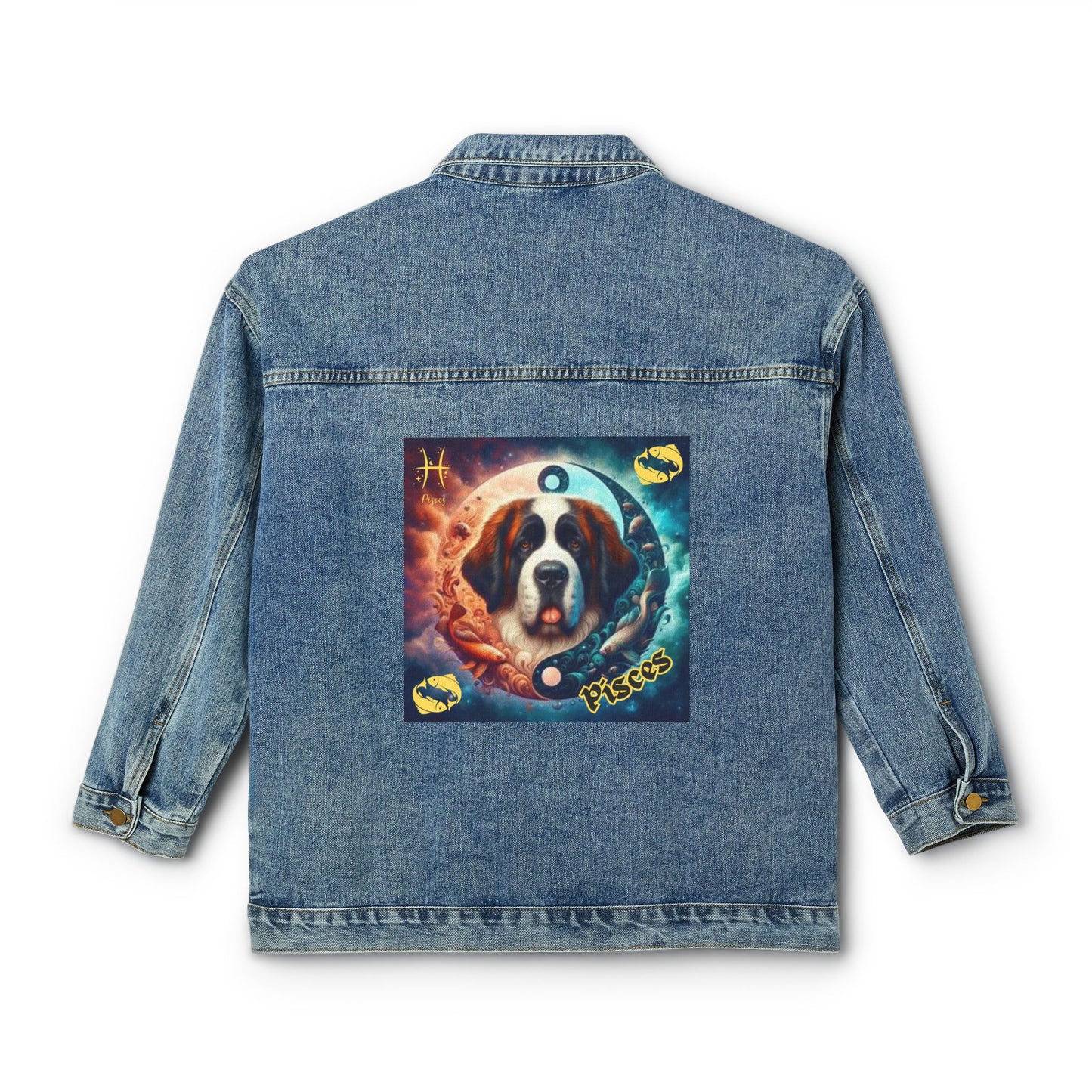 Pisces Zodiac Denim Jacket for Women - Saint Bernard Artwork