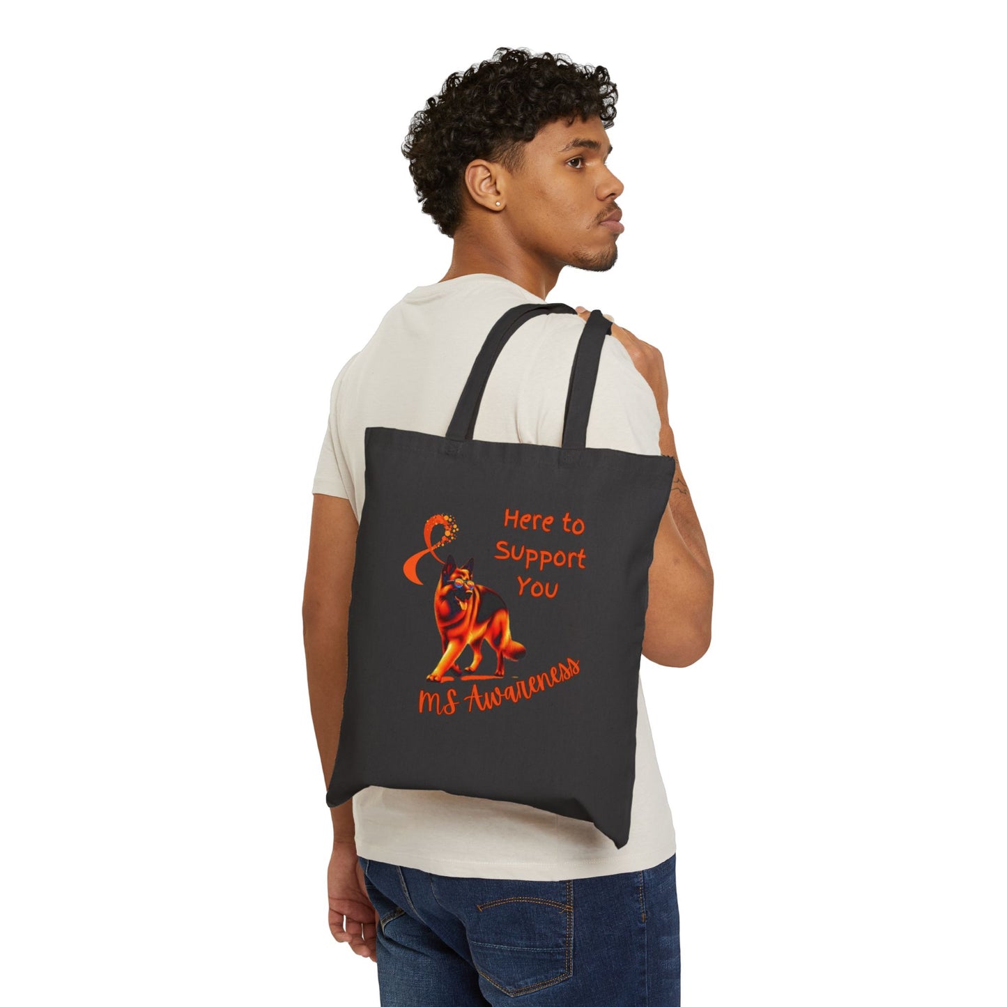 MS Awareness German Shepherd Here to support you Cotton Canvas Tote Bag