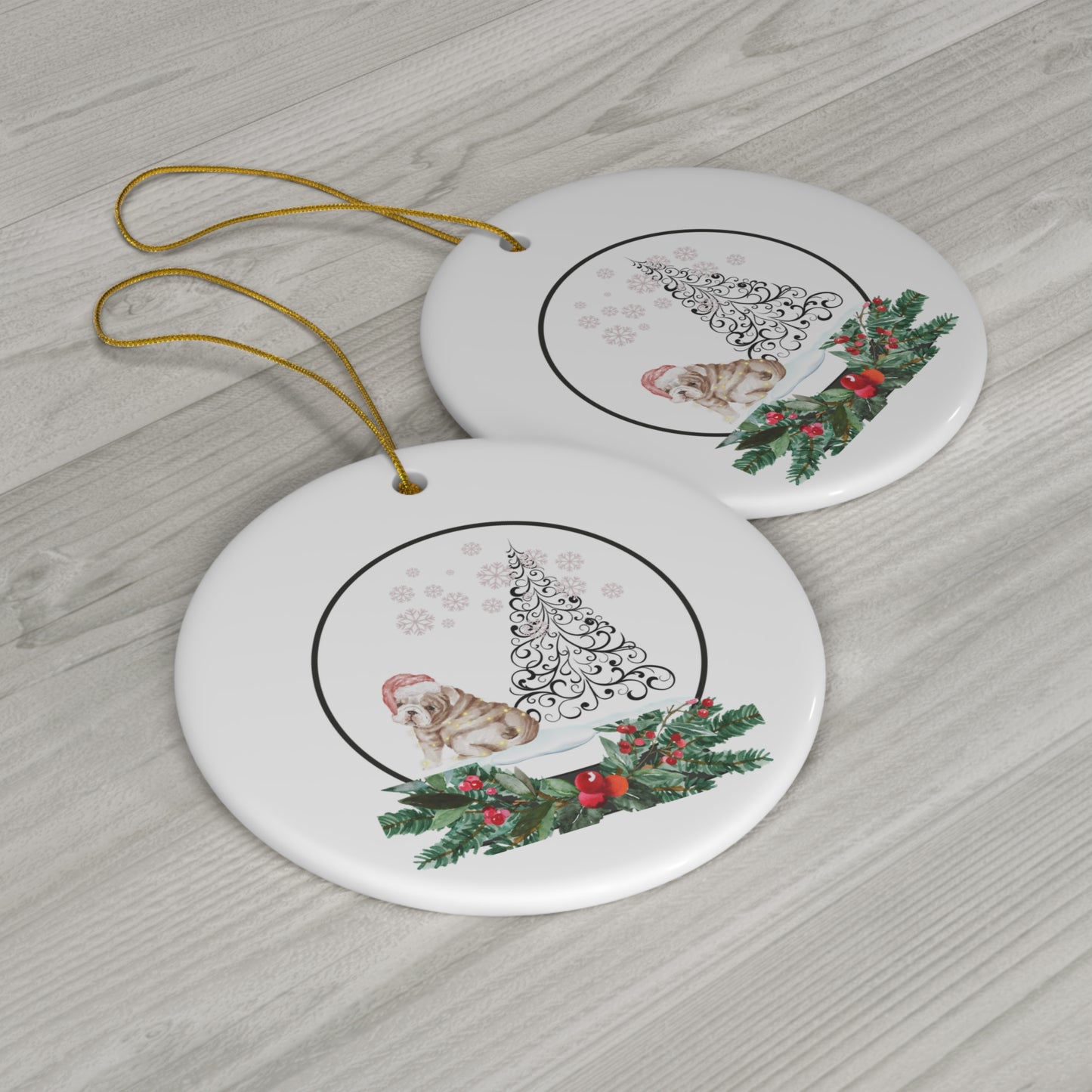 American Bulldog Christmas Ornament Porcelain