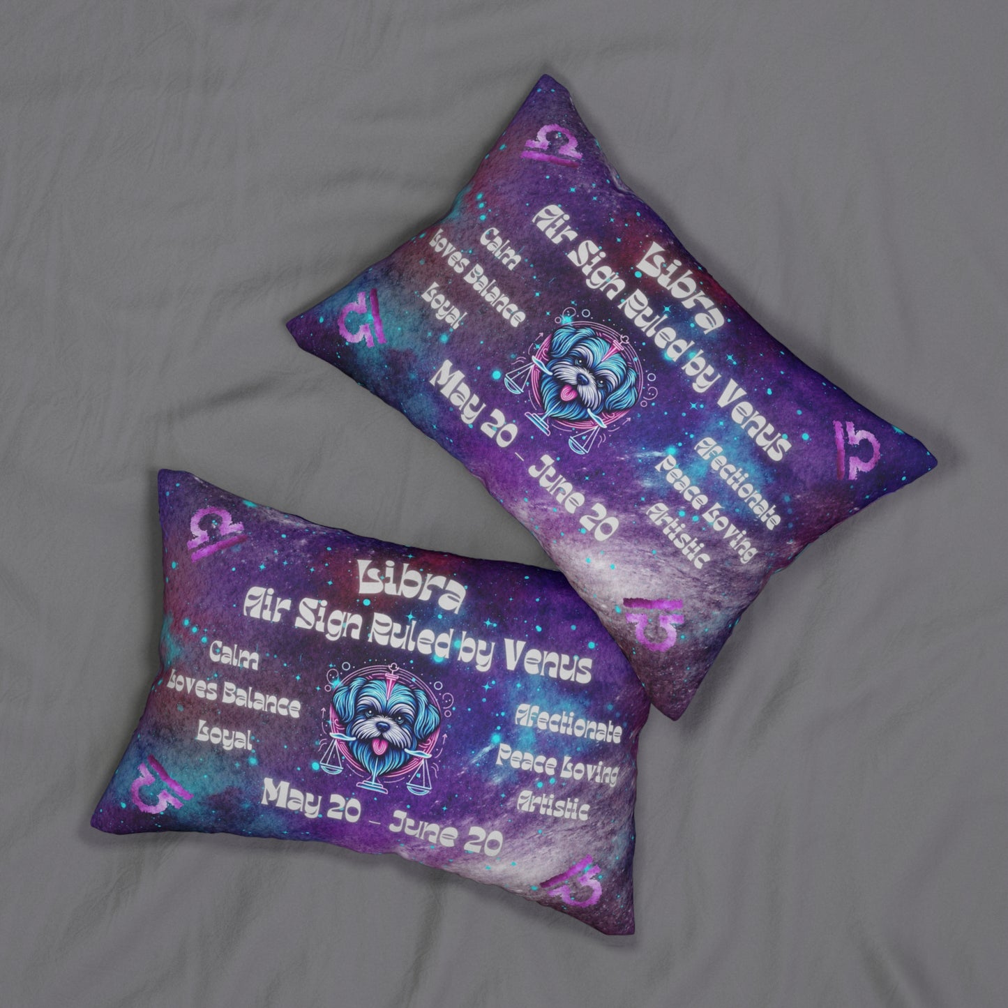Celestial Zodiac Libra as Shih Tzu Spun Polyester Lumbar Pillow - Dog Breed Zodiac