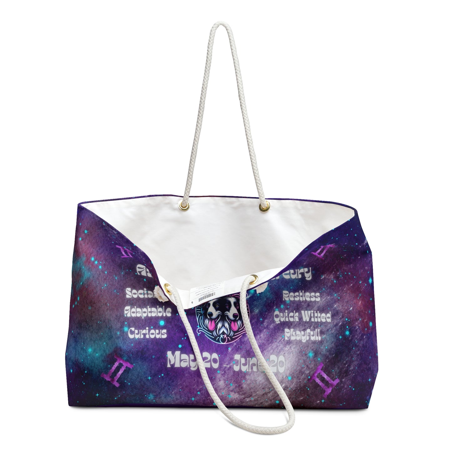Celestial Zodiac Gemini as Border Collie Weekender Bag - Dog Breed Zodiac