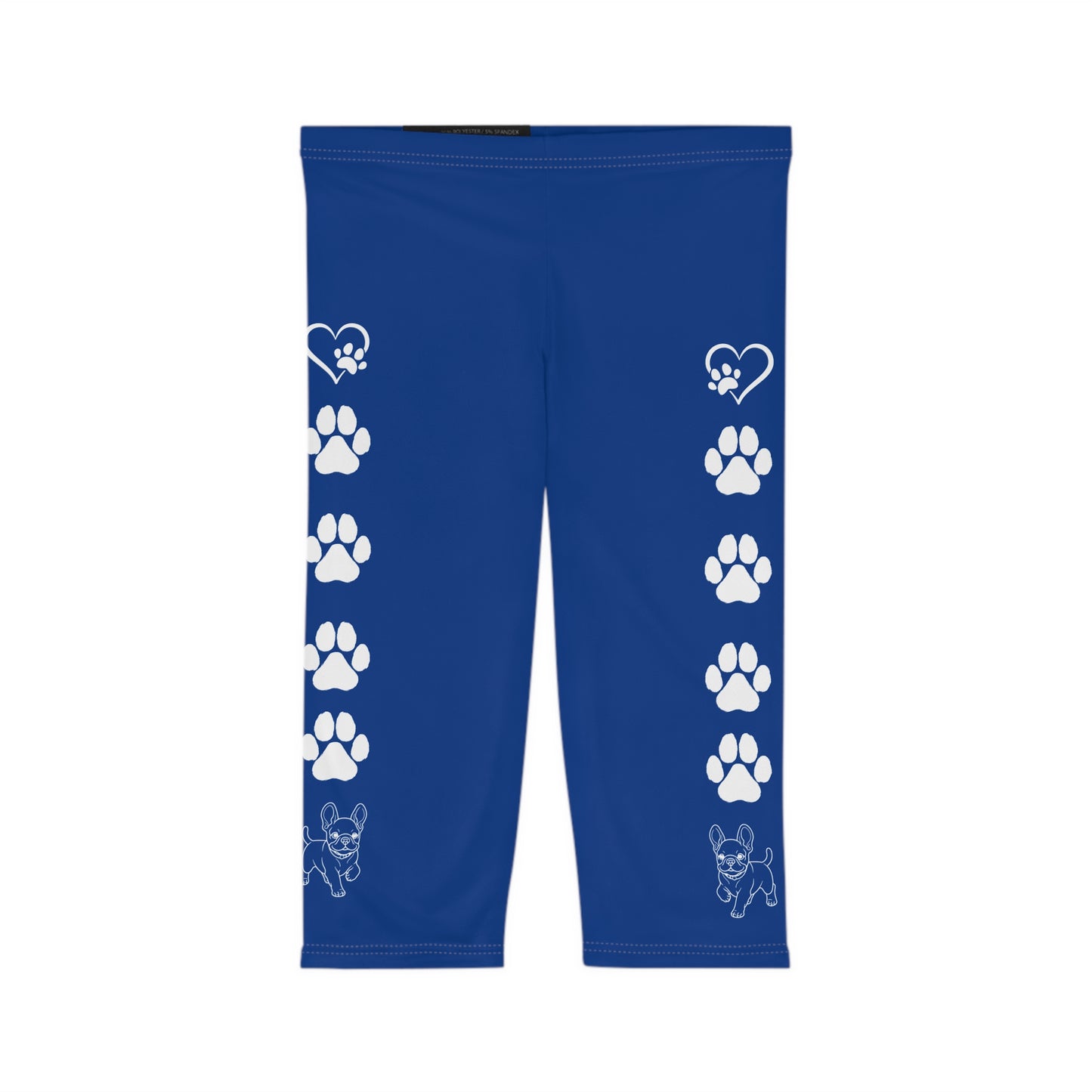 Paws and Hearts French Bulldog Capri Leggings Blue and White