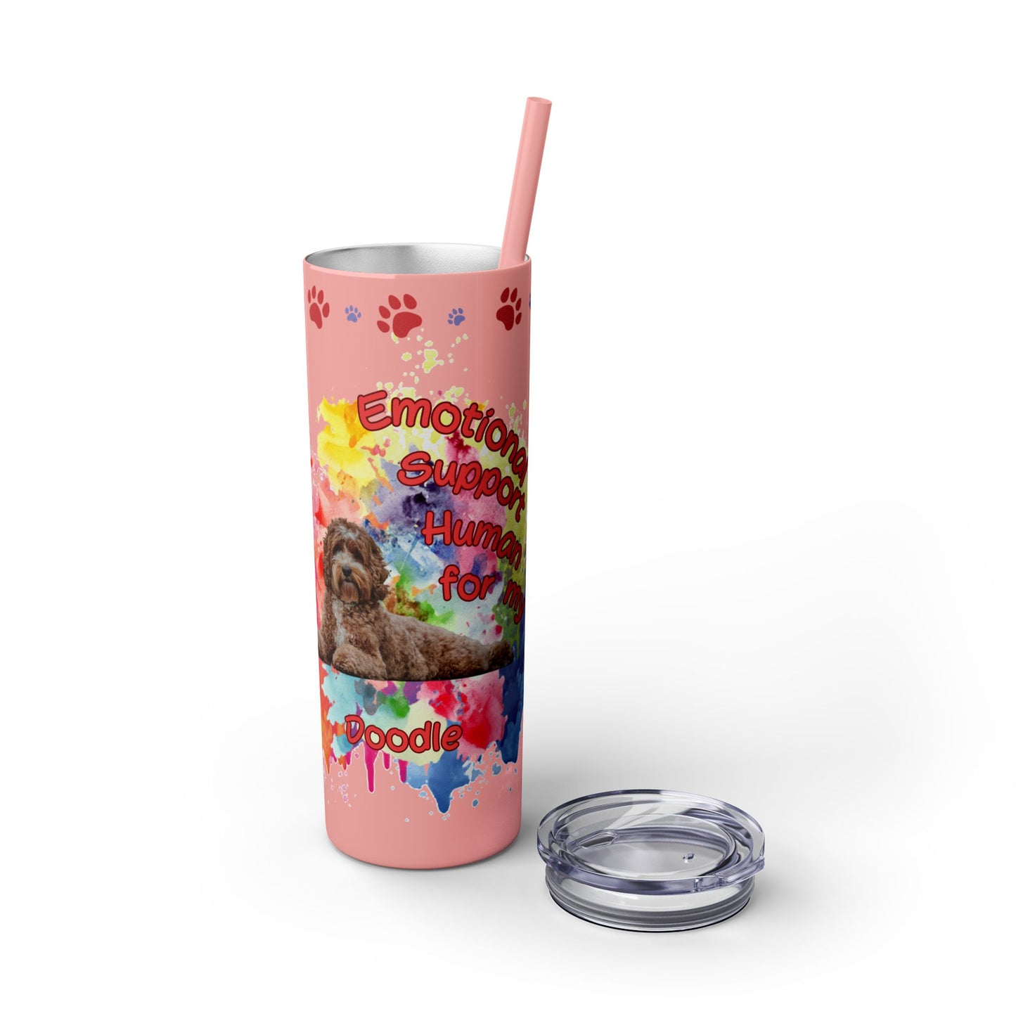 Emotional Support Human for my Doodle Dog Skinny Tumbler with Matching straw