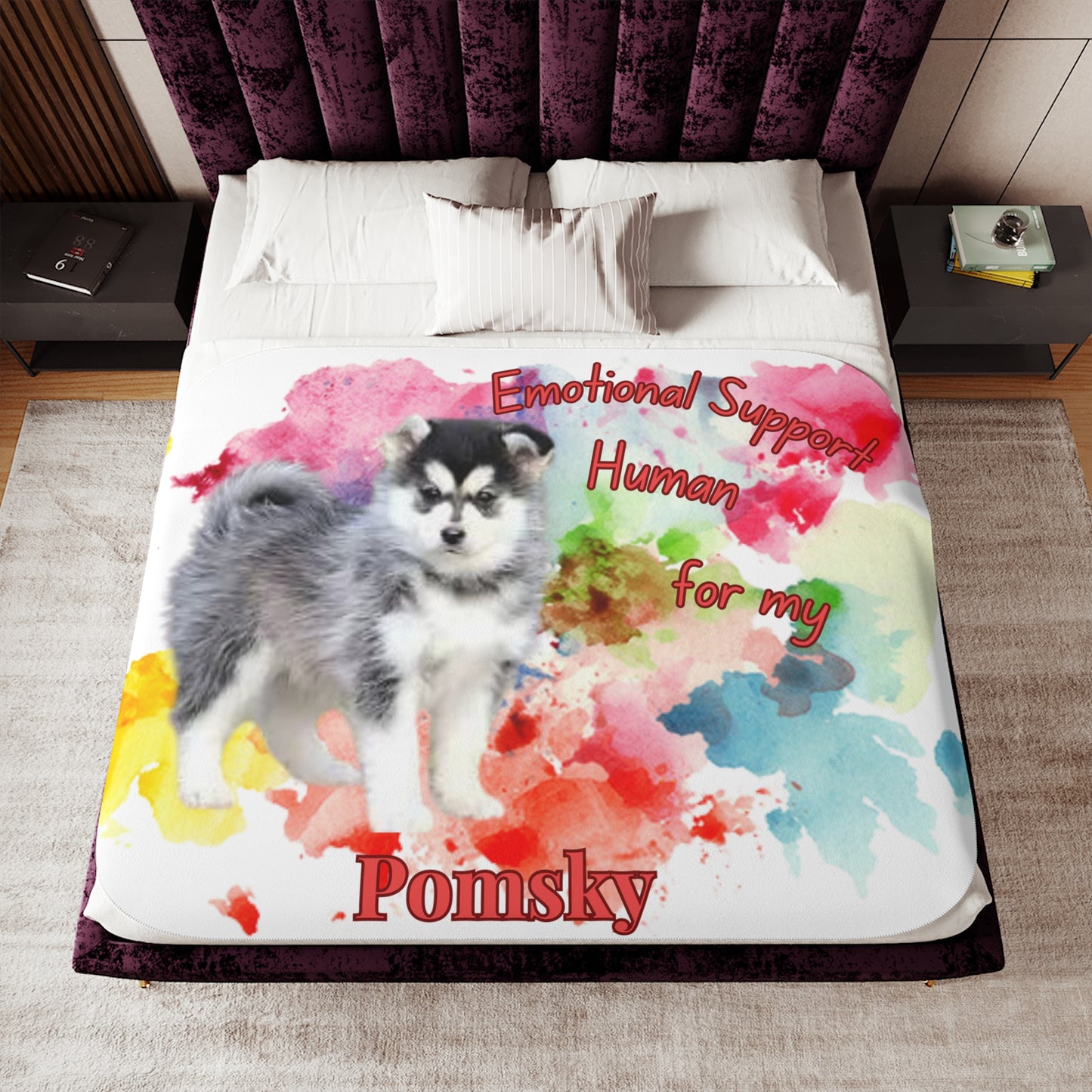 Emotional Support Human Sherpa Blanket for Pomsky Lovers – Cozy Two-Color Design