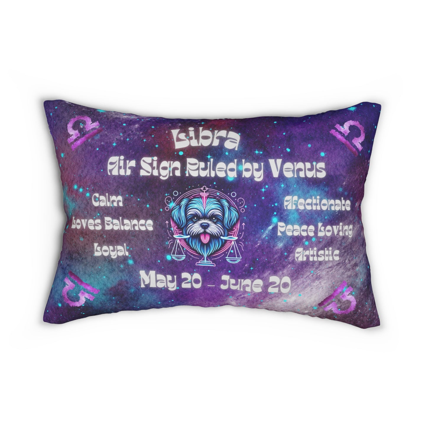 Celestial Zodiac Libra as Shih Tzu Spun Polyester Lumbar Pillow - Dog Breed Zodiac