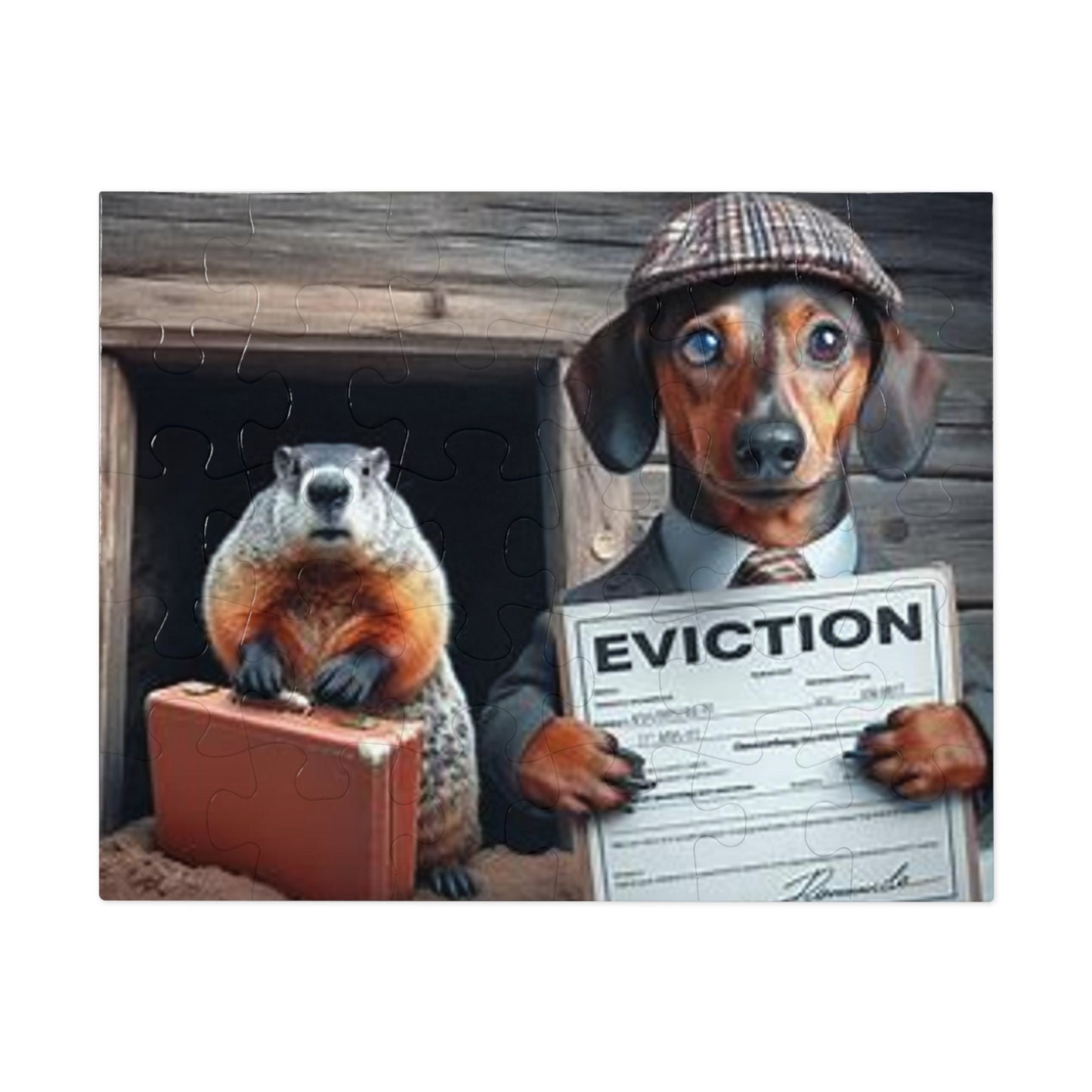 Ground Hog Day Eviction - Winter is Over Jigsaw Puzzle - Funny Dachshund Design