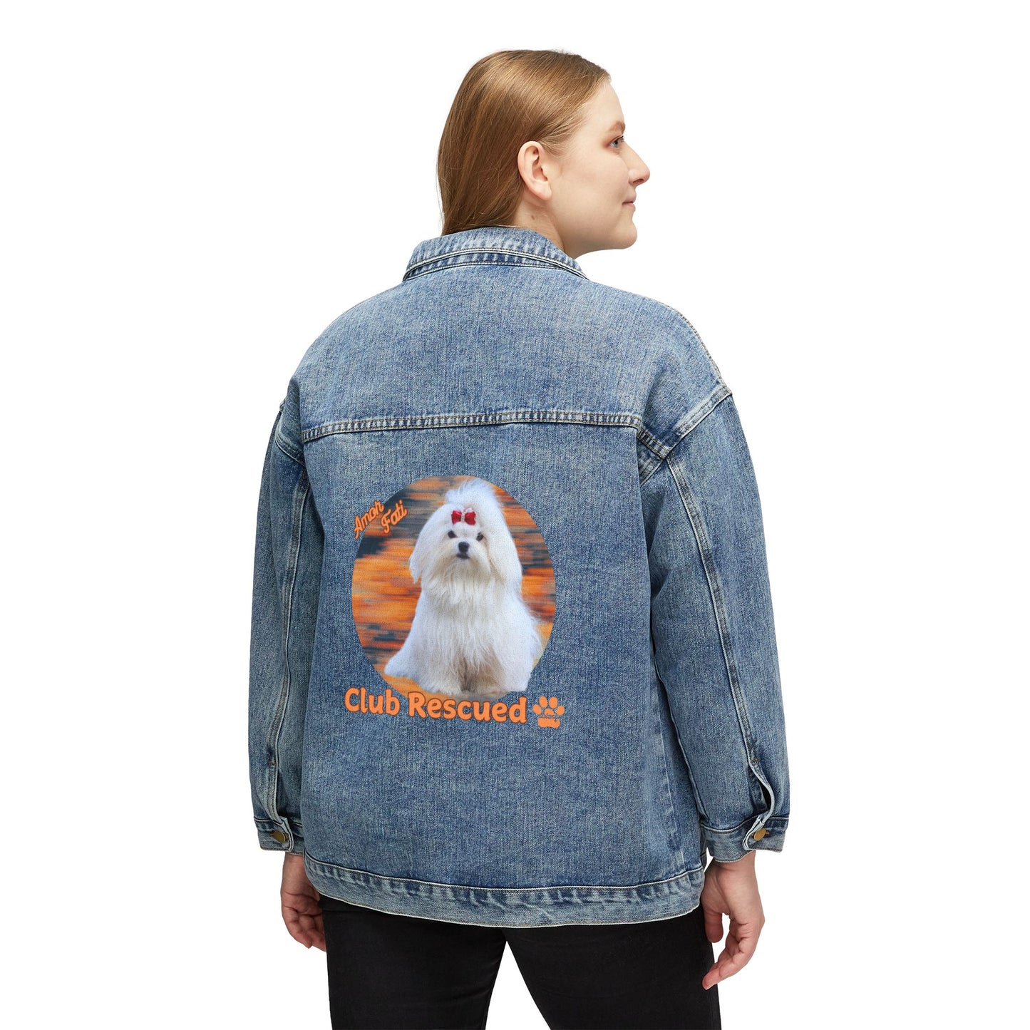 Maltese Club Rescued Women's Denim Jacket "Amor Fati"
