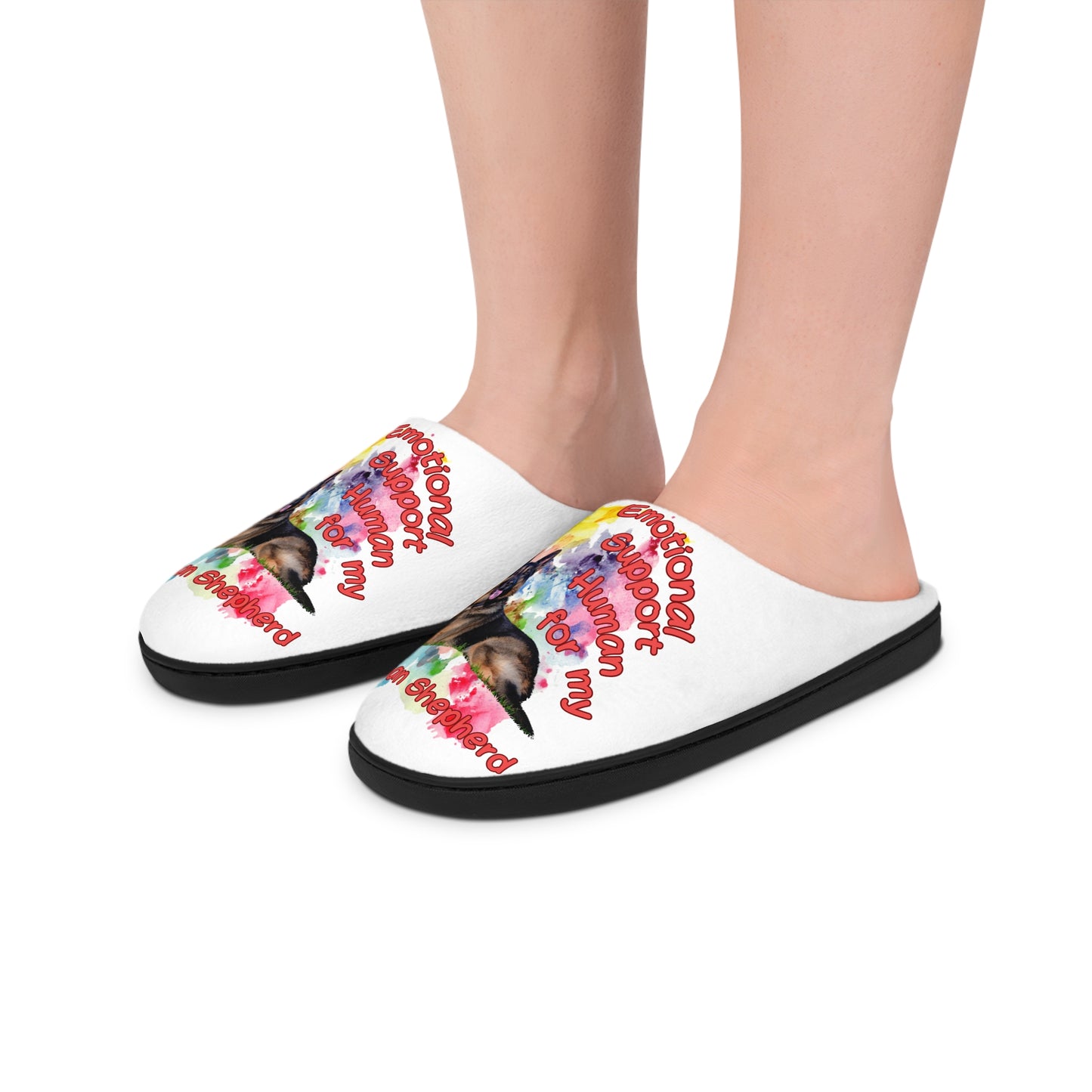 Emotional Support Human Women's Indoor Slippers - German Shepherd Design