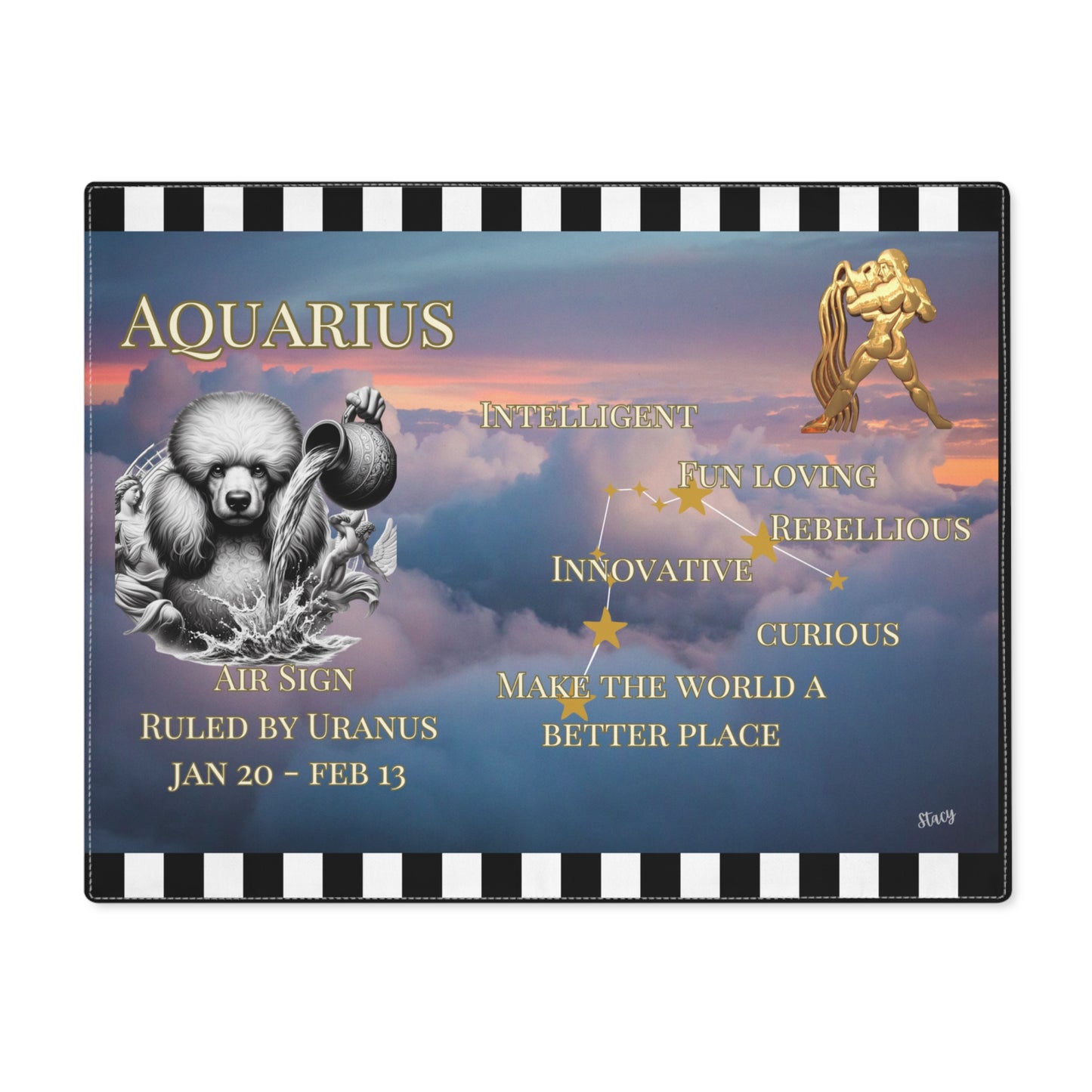 Aquarius as a Poodle Placemat, Canine Astrology Poodle Aquarius Jan 20 - Feb 19