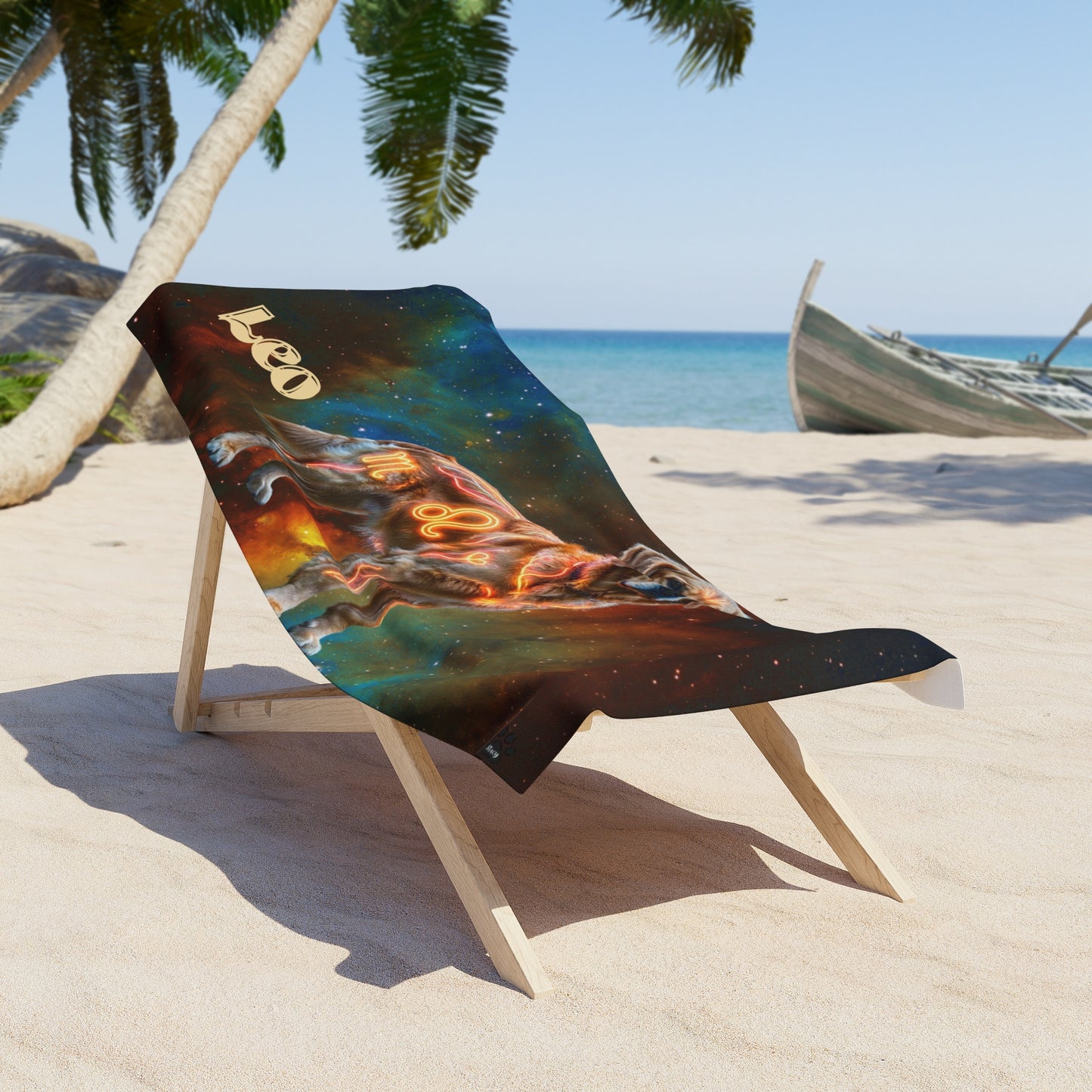 Golden Retriever Leo Zodiac Beach Towel - Celestial Astrology Swim Towel