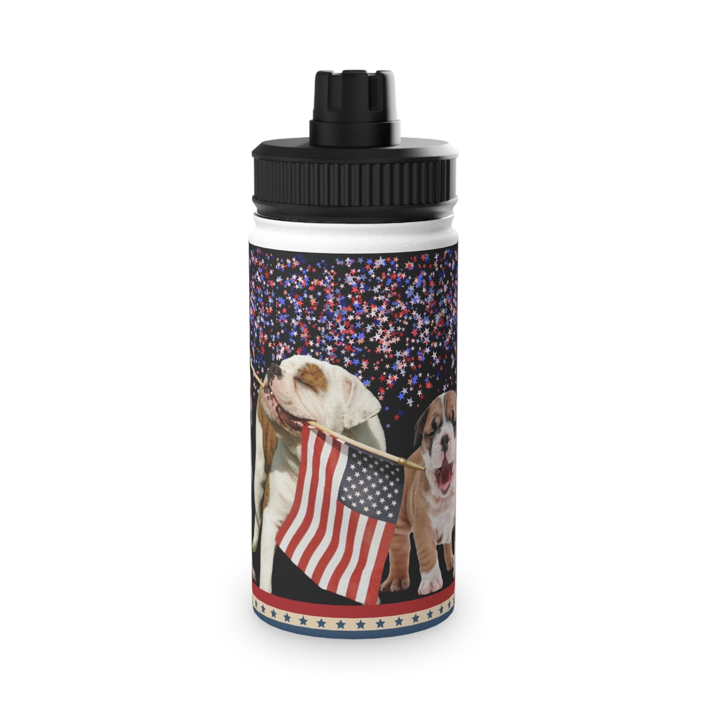 Patriotic American Bulldog Stainless Steel Water Bottle, Sports Lid